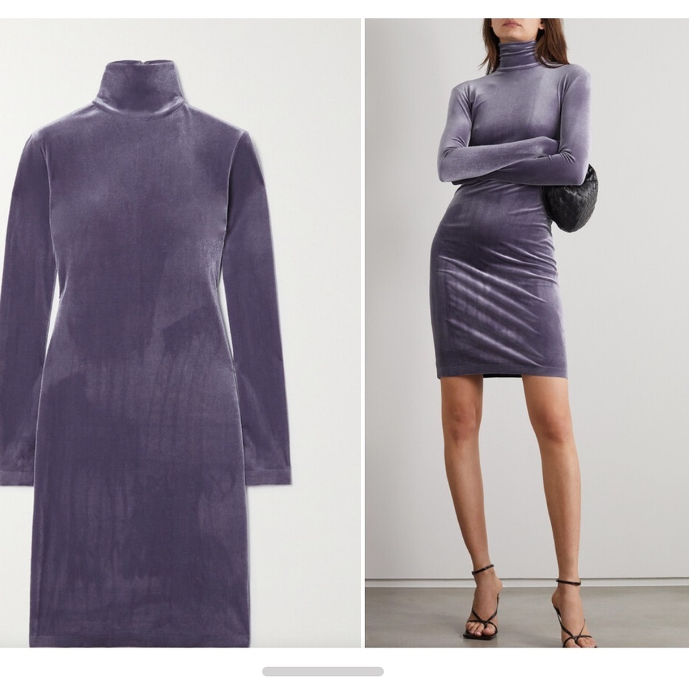 Norma Kamali Metallic Stretch Velvet Turtleneck Long Sleeve Mini Dress Size M